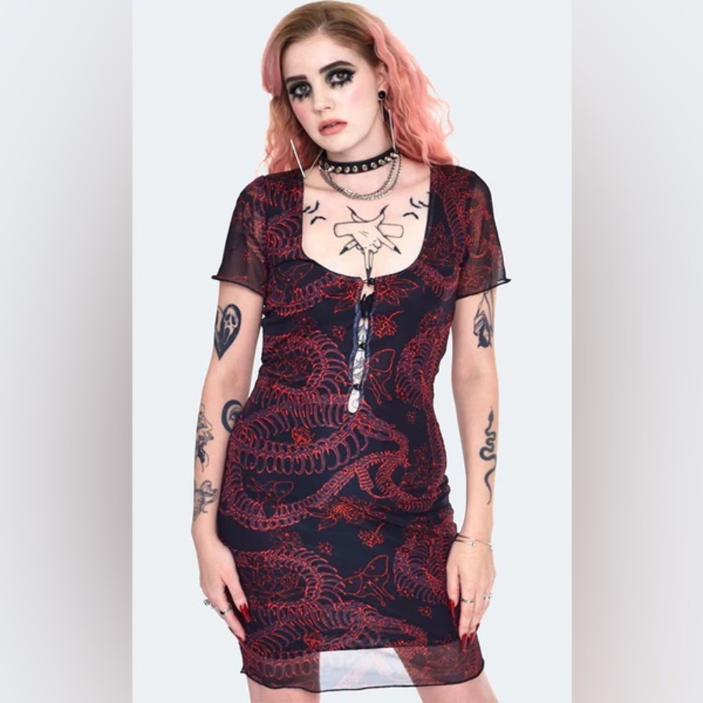 Jawbreaker snake bites mesh lined cut out front mini dress